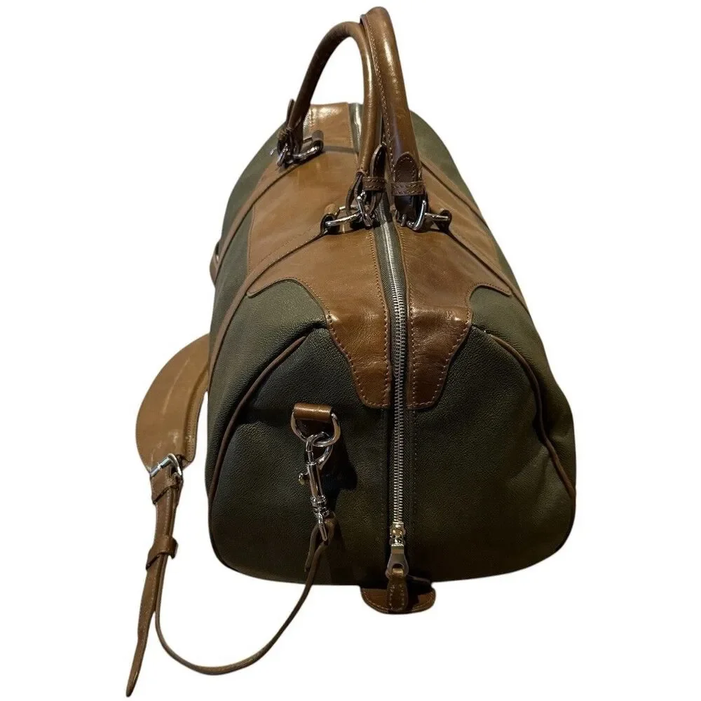 Mulholland Brothers Leather Longhorn Weekender Duffel Bag Green Brown USA Made
